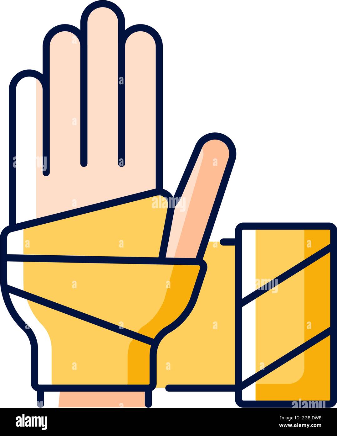 Medical bandage RGB color icon. Bandaged hand. Sterile wound dressing