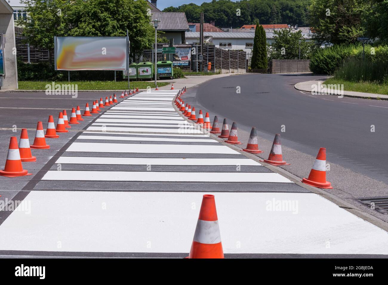 Traffic Cones For Fresh Floor Marking - Pedestrian Crossing Stock Photo