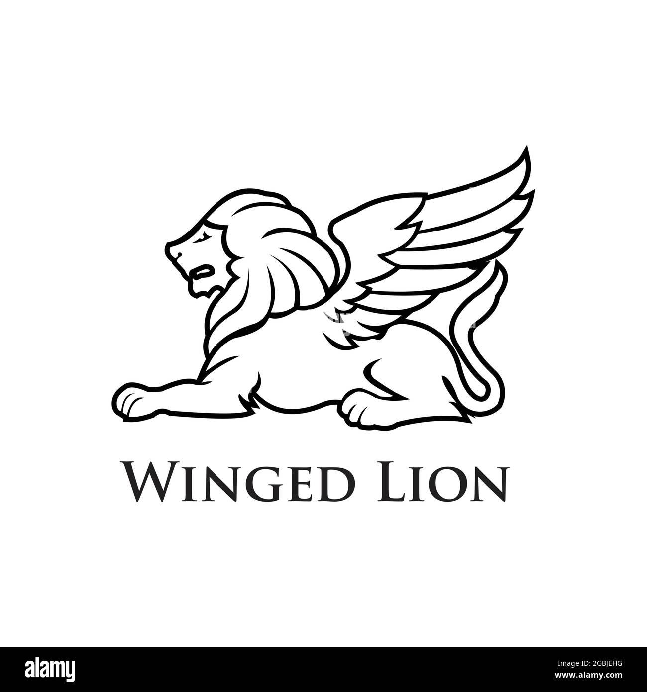 winged lion flat black with black background logo exclusive design inspiration Stock Vector