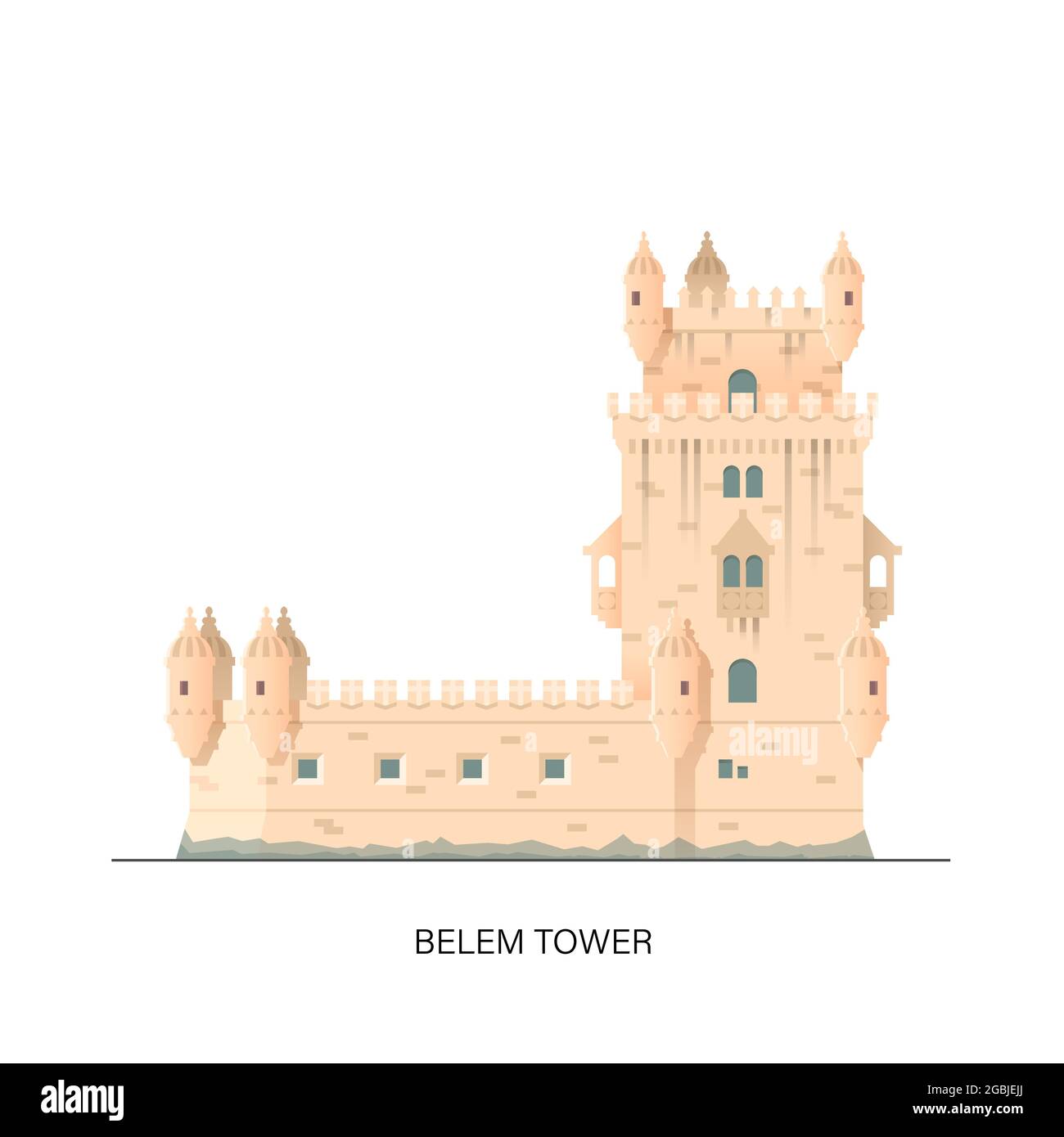 Belem Tower. Time to travel. Quality vector illustration. Stock Vector