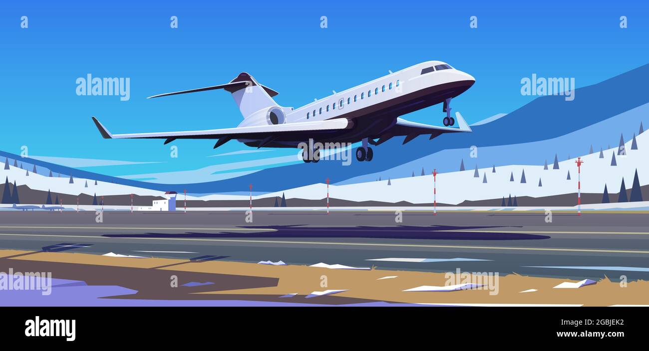 The plane takes off. The mountains airport Stock Vector Image & Art - Alamy