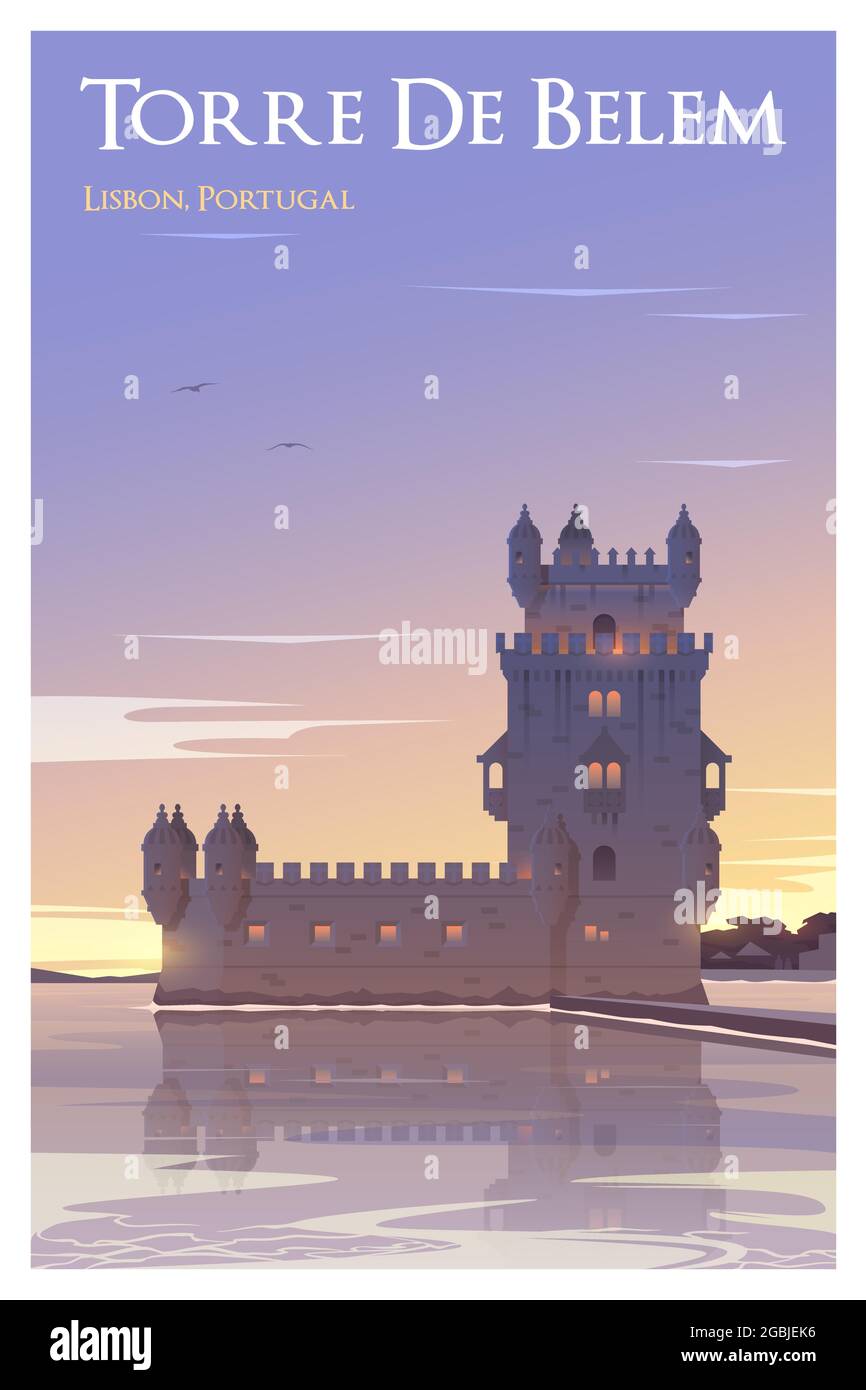 Belem Tower. Time to travel. Quality vector poster. Stock Vector