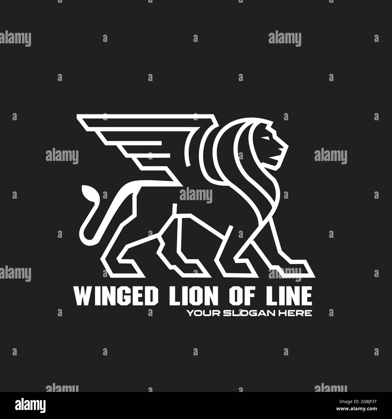 winged lion flat black with black background logo exclusive design inspiration Stock Vector