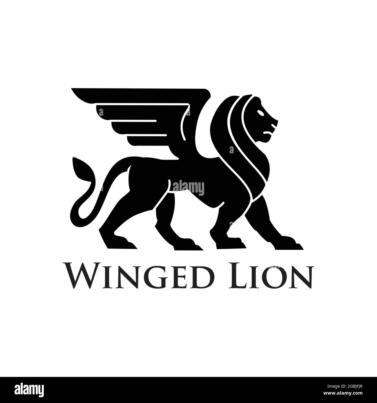 winged lion flat black with white background logo exclusive design inspiration Stock Vector