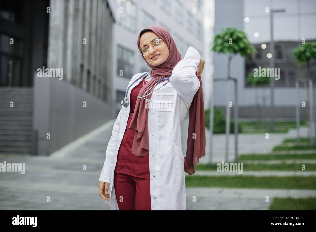 Medicine and healthcare. Portrait of pretty arabian muslim doctor woman