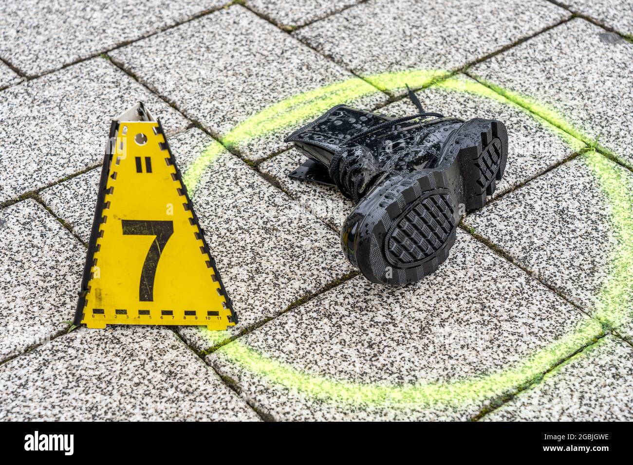 Re-enacted, fatal, accident with a passenger car and a cyclist, at the police NRW, accident investigation by specialized VU teams, traffic accident te Stock Photo
