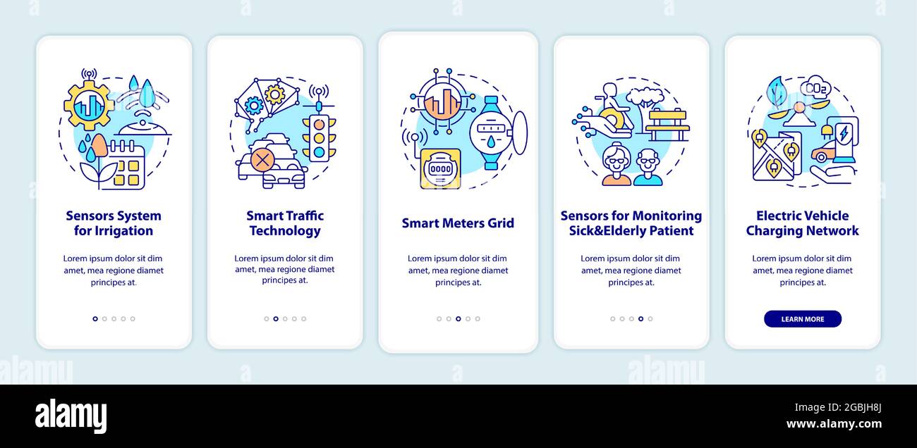 Smart city projects onboarding mobile app page screen. Various ...