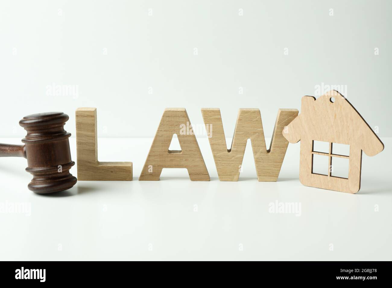American law concept with judge gavel on white table Stock Photo