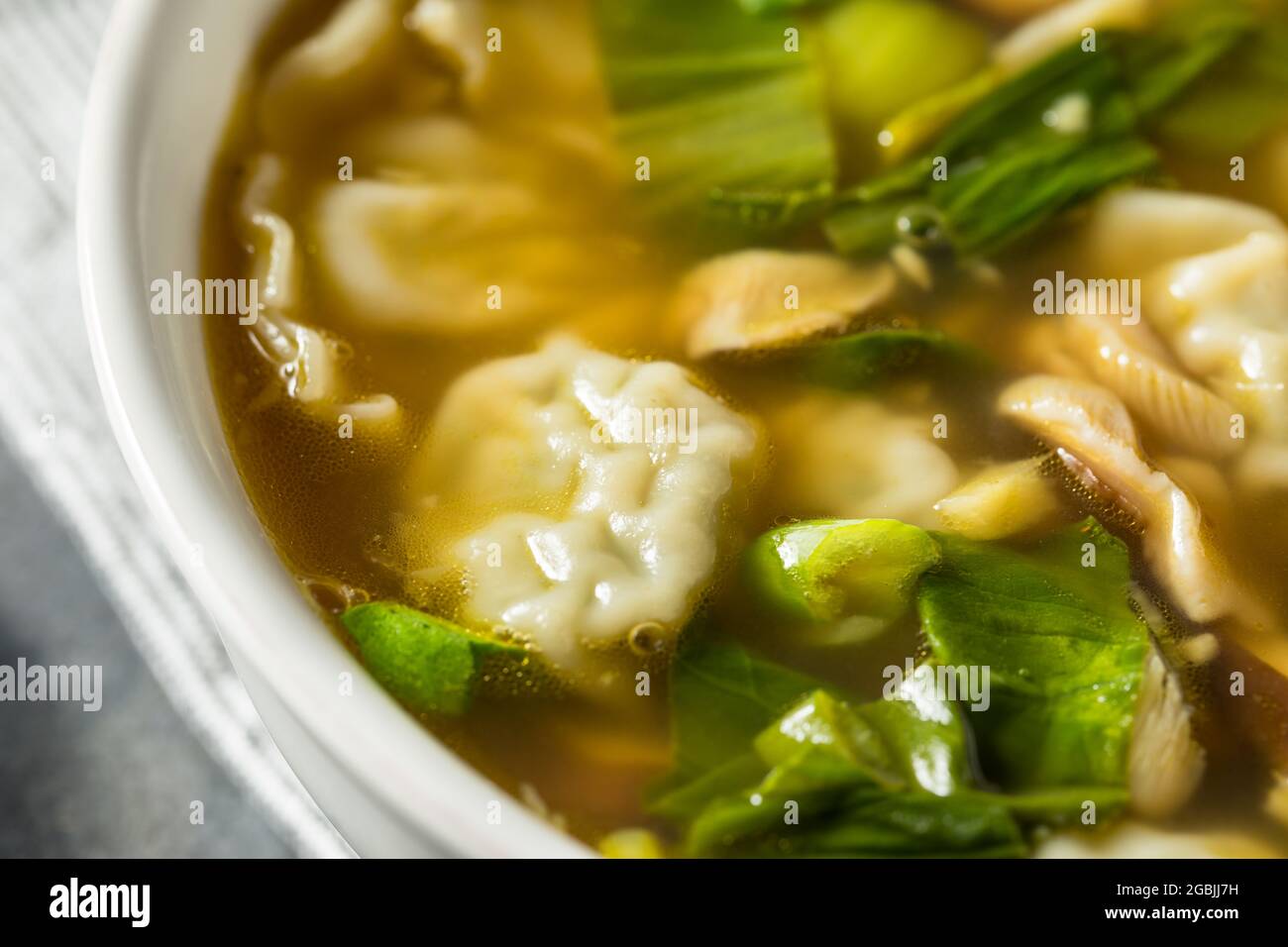Homemade Asian Chicken Wonton Soup with Bok Choy Stock Photo Alamy