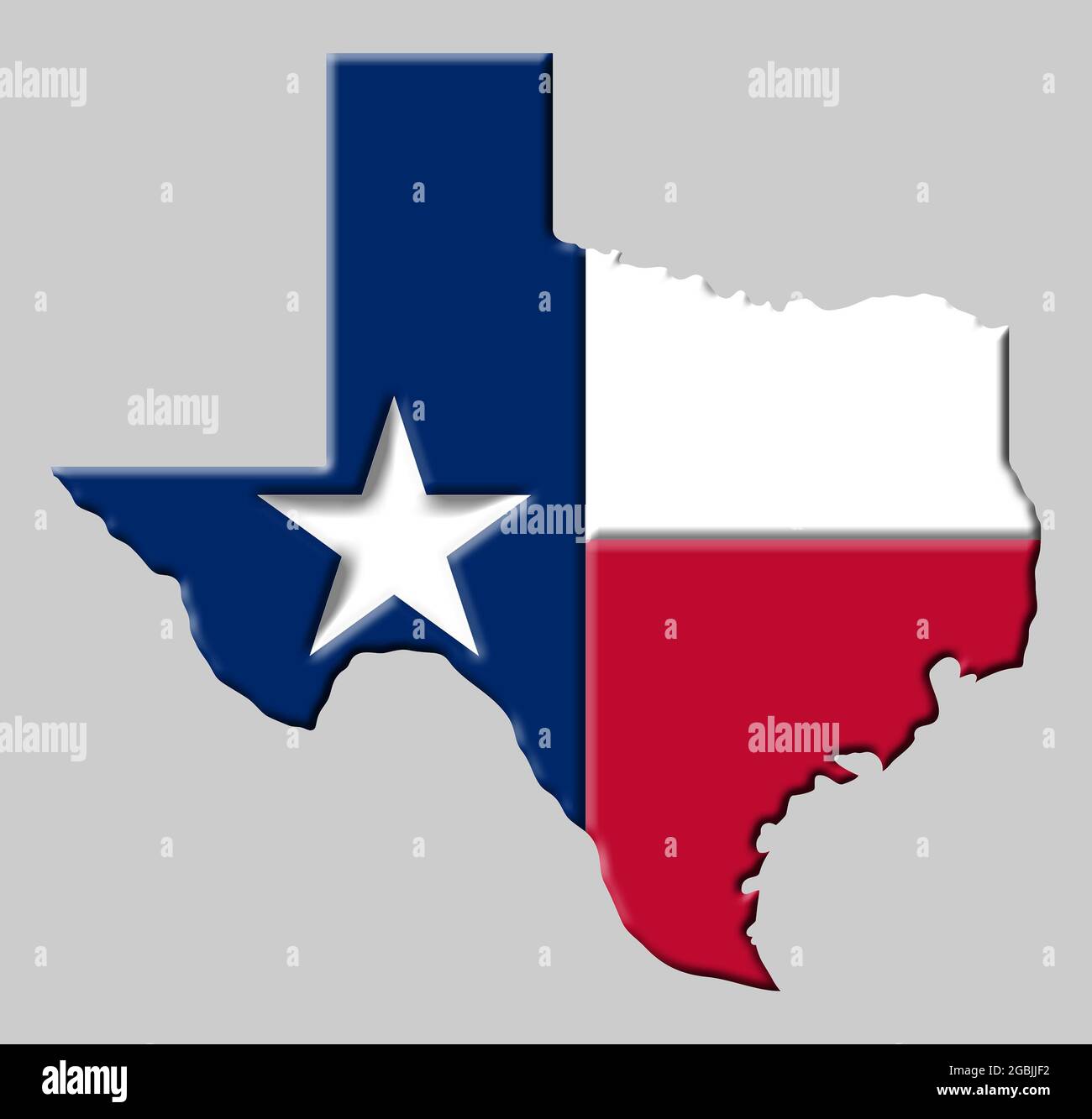 State map Texas of showing state outline and the official State Flag Stock Photo