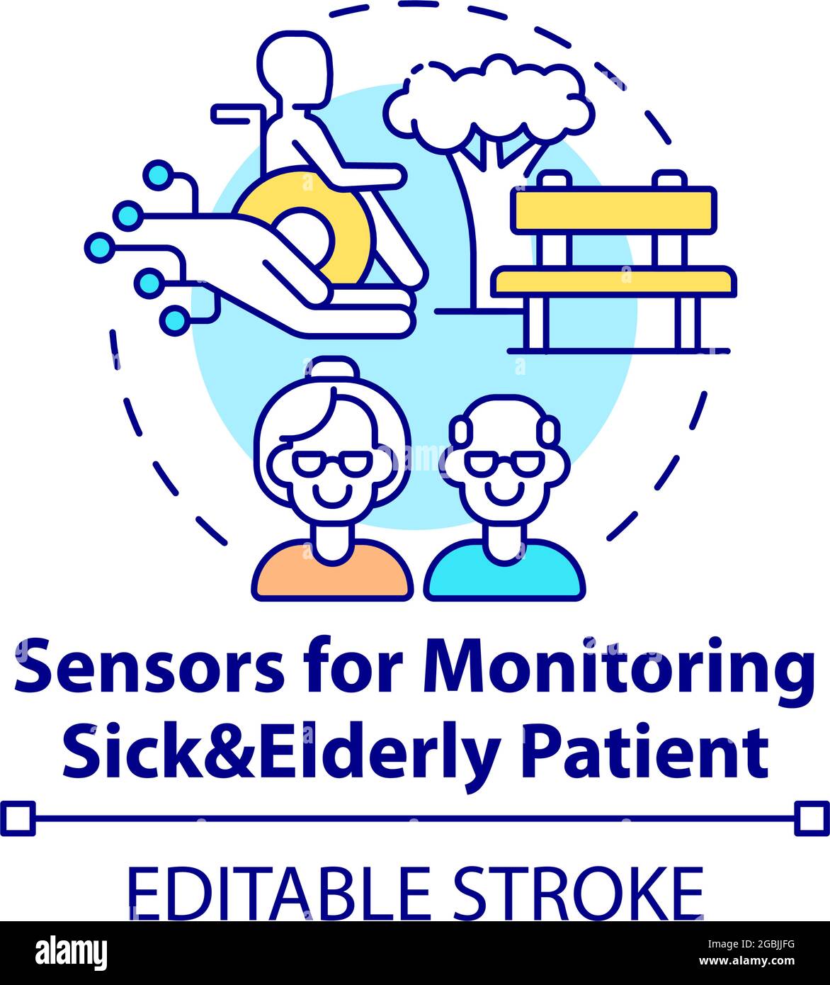 Sensors for monitoring patients concept icon. Patients remote ...