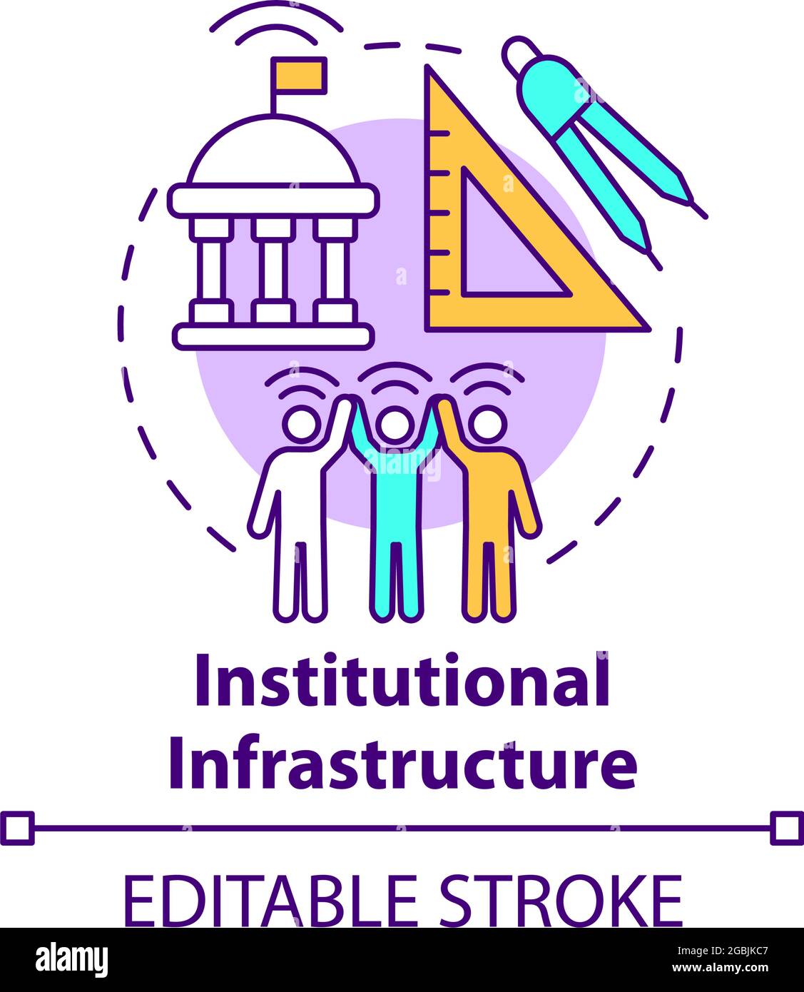 Institutional infrastructure concept icon. Governance and management abstract idea thin line illustration. Political and economic systems. Vector isol Stock Vector