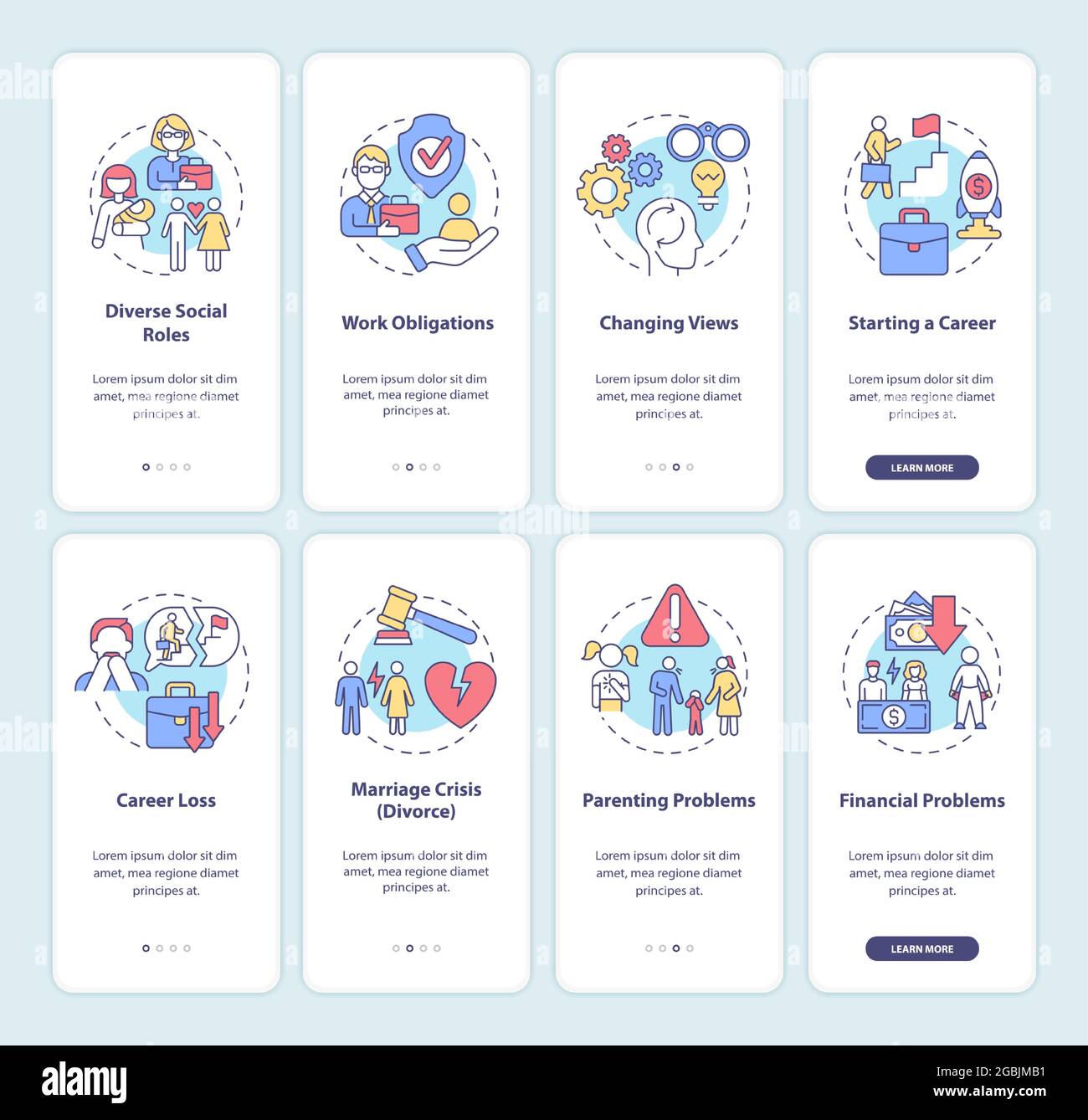 Adulthood onboarding mobile app page screen. Choosing direction ...