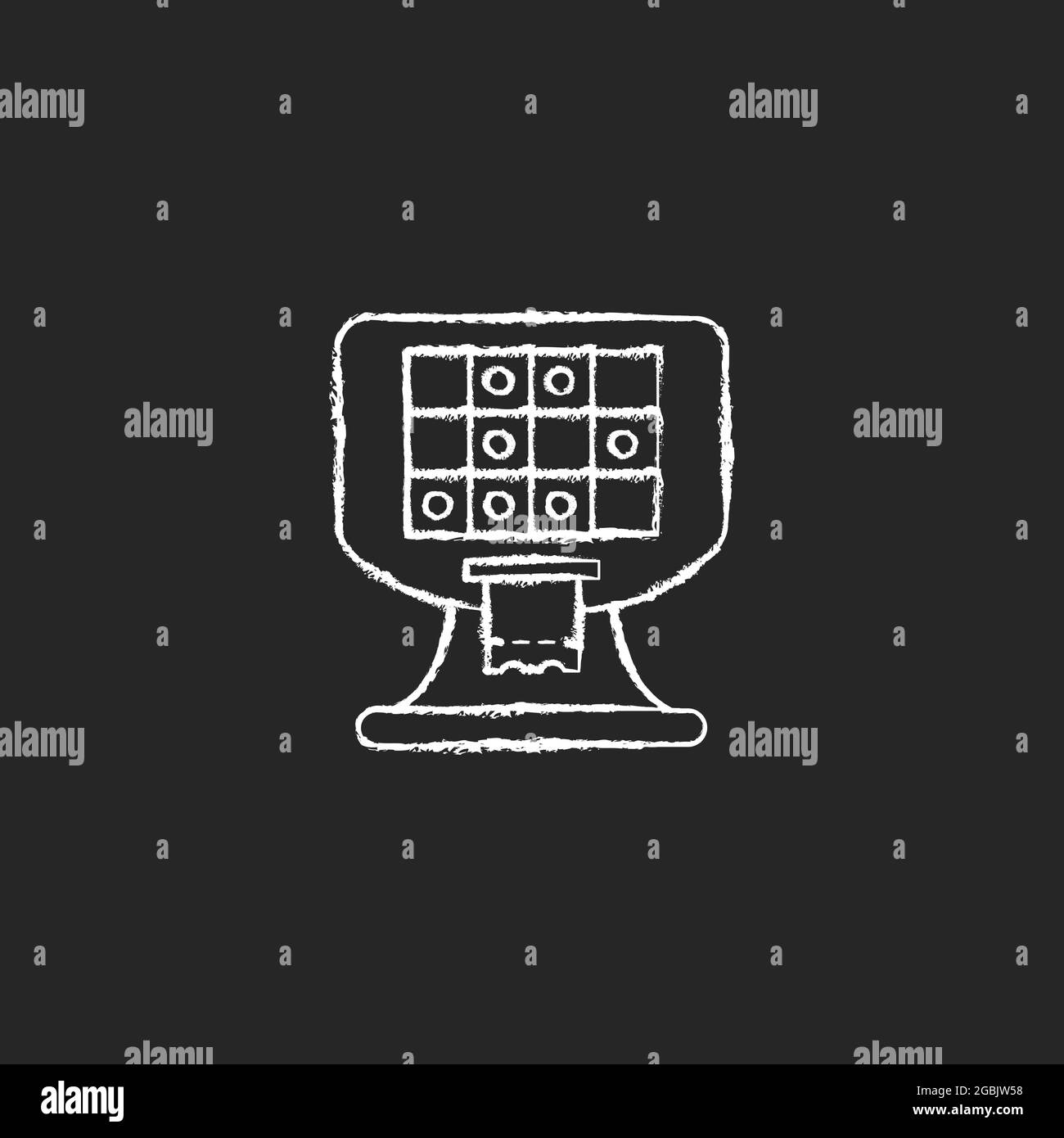 Terminal based lottery game chalk white icon on dark background Stock