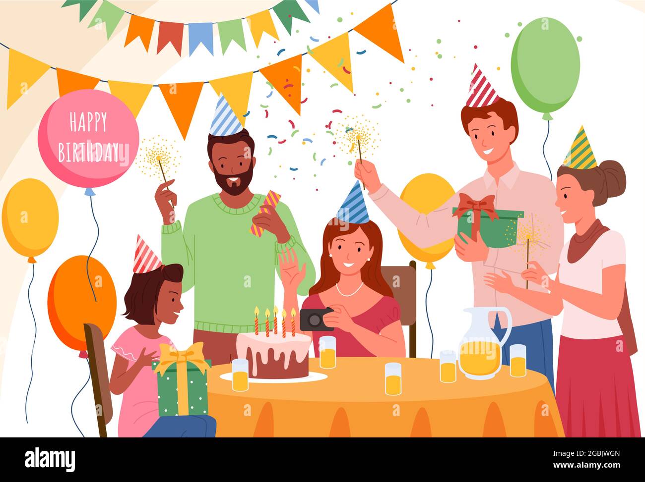 Birthday party celebration, happy family greeting, giving gift, celebrate  anniversary day Stock Vector Image & Art - Alamy