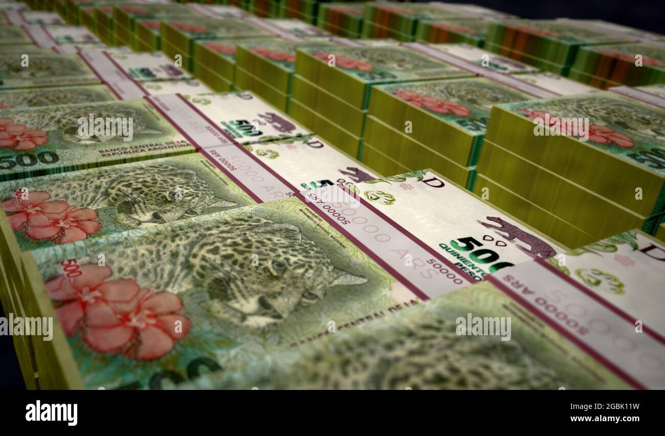 Argentina Peso money pack 3d illustration. ARS banknote bundle stacks ...