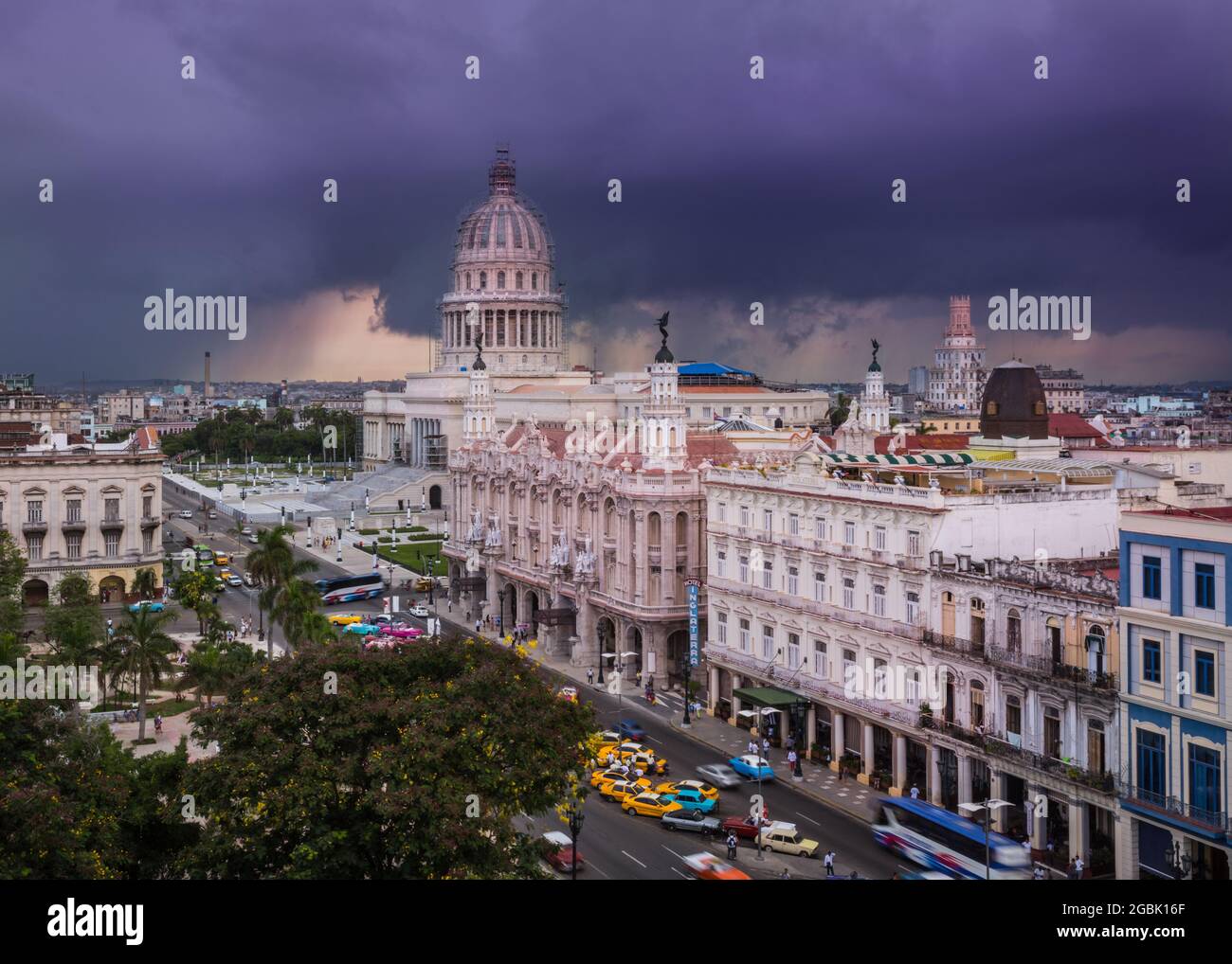 Thunder storm and rain clouds over Paseo de Marti, El Capitolio and Old ...