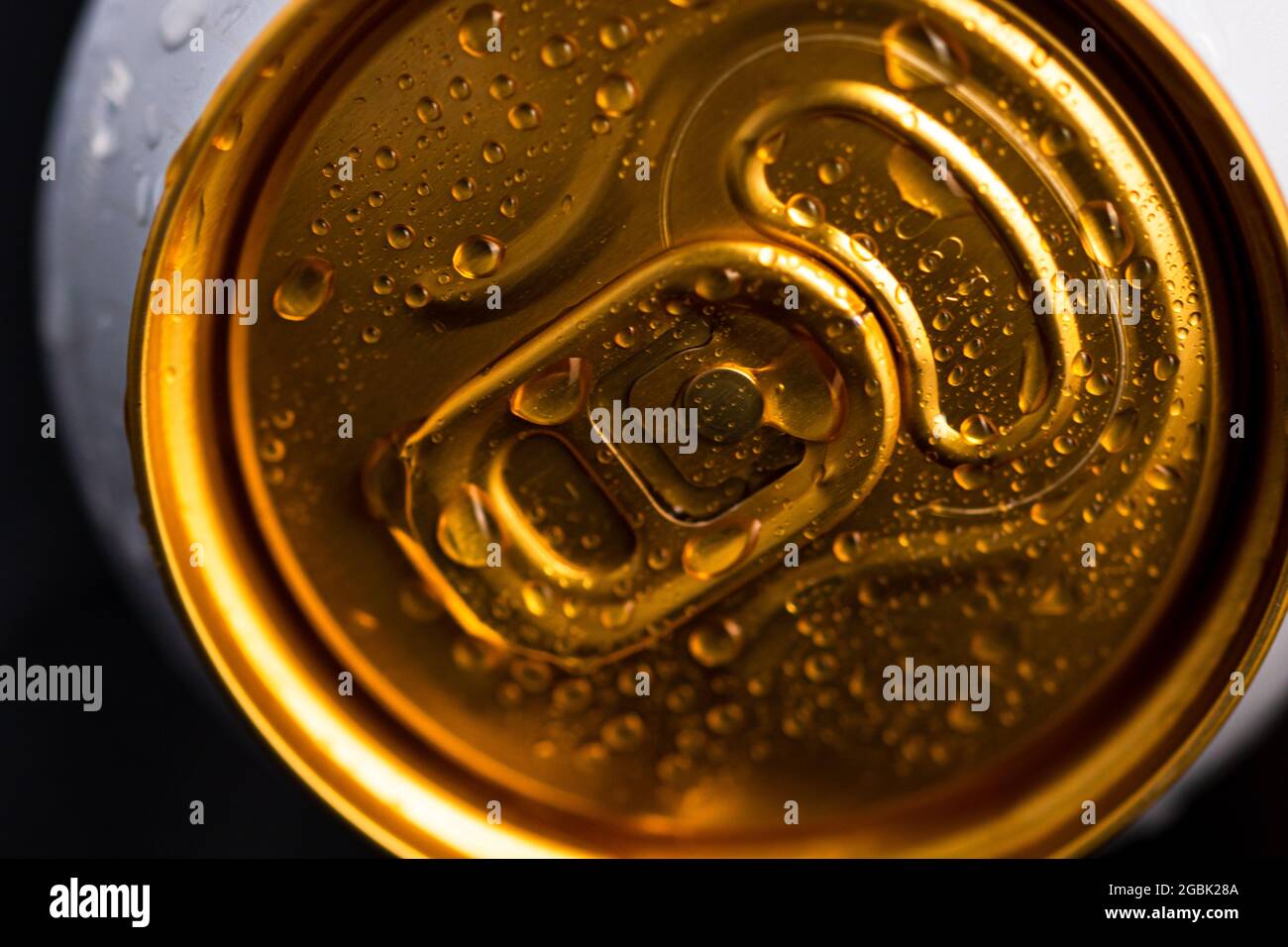 Top of the beer can with condensation water droplets isolated Stock ...