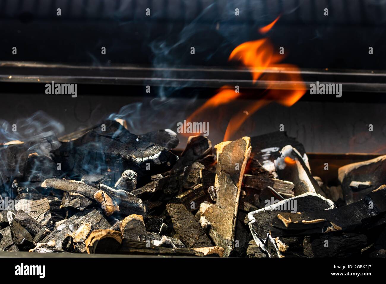 Barbecue grill pit with glowing Stock Photo