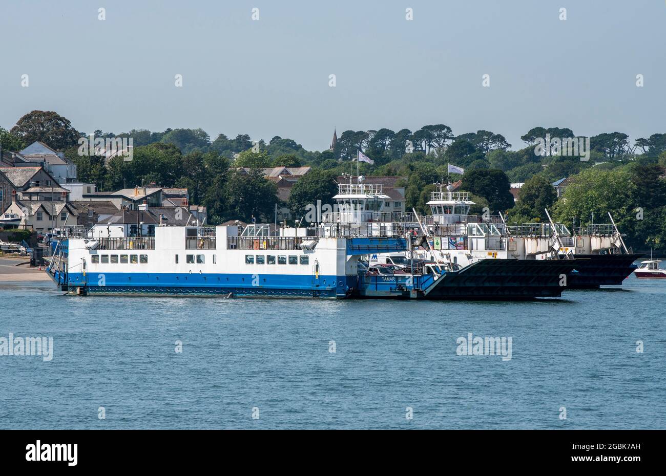 Torpoint, Cornwall, England, UK. 2021. Roro ferry departing Torpoint bound for Plymouth, Devon a service that during summer months runs every few minu Stock Photo