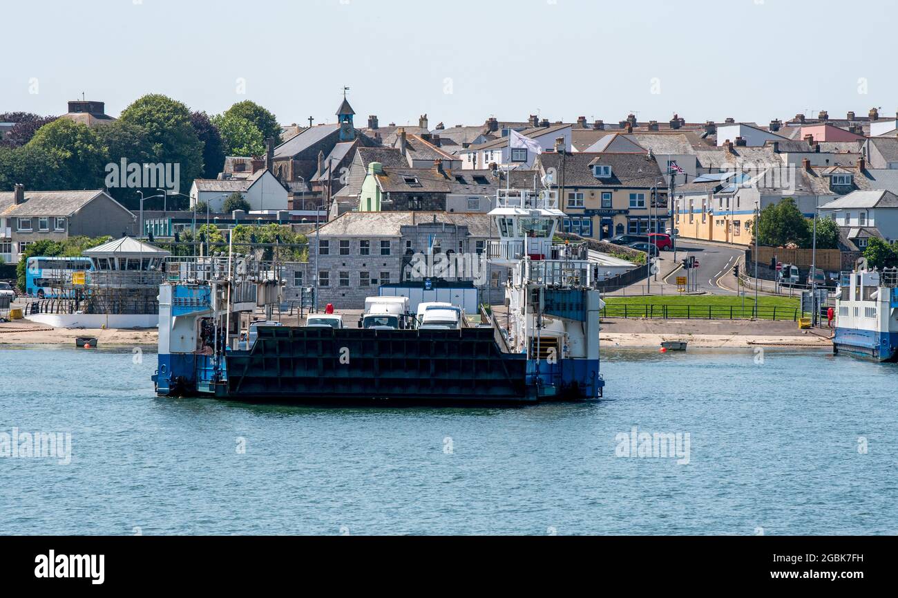 Torpoint, Cornwall, England, UK. 2021. Roro ferry departing Torpoint bound for Plymouth, Devon a service that during summer months runs every few minu Stock Photo