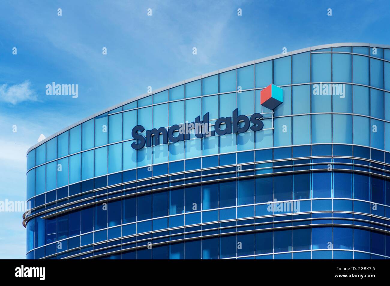 SmartLabs sign, logo on modern building with professionally managed lab space and office space