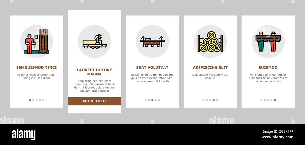Sawmill Cut Service Onboarding Icons Set Vector Stock Vector Image ...