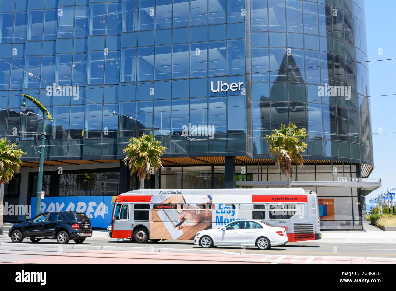 Uber Technologies world headquarters office building. Blurred urban