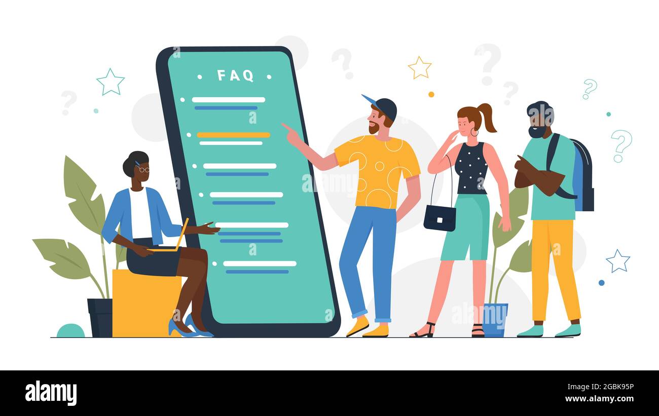 Faq concept, online support call service and people customers vector
