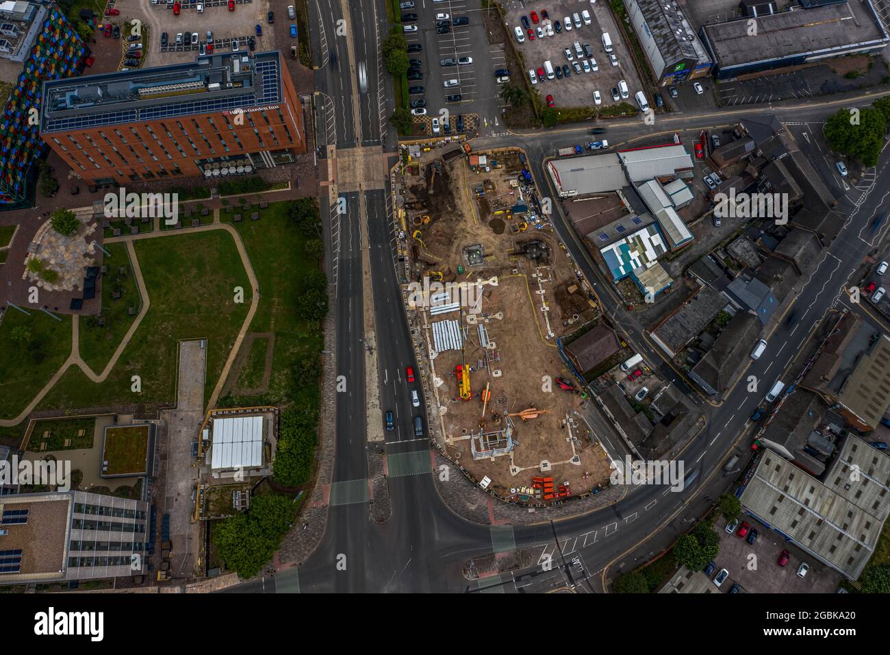 Controversial New Stoke on Trent Multi Story Car Park Hanley Aerial Drone View Stock Photo