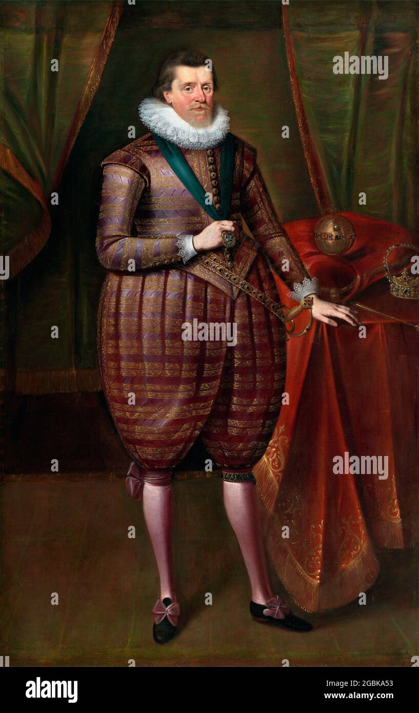 James I of England (James VI of Scotland) attributed to Paul Van Somer, oil on canvas, c, 1618 Stock Photo