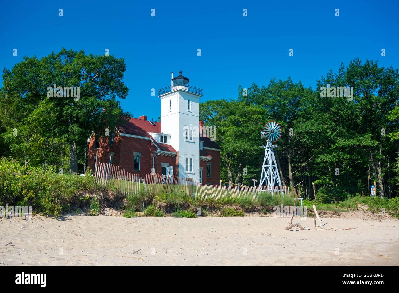 Lighthouse - 40 Mile Point, Rogers City Michigan United States Stock Photo