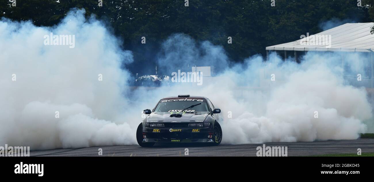 Now that's what I call tyre smoke, Steve Bagioni, Baggsy, Nissan GT-R, Driftkana, The Maestros - Motorsport's Great All-Rounders, Goodwood Festival of Stock Photo