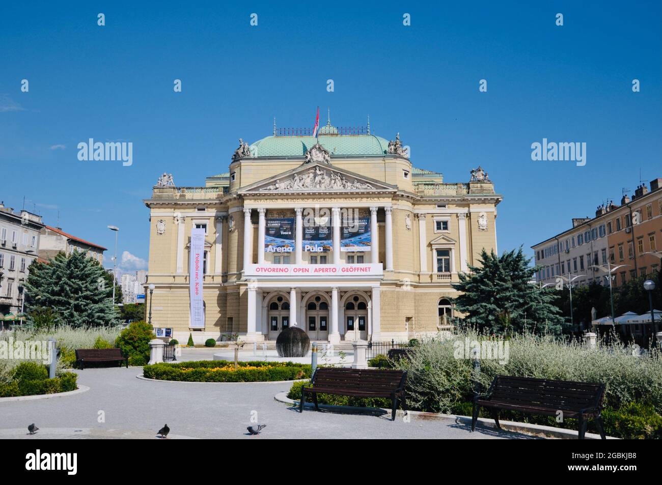 The Croatian National Theatre Ivan pl. Zajc in Rijeka, commonlyreferred to as HNK Zajc, is a theatre, opera and ballet house located in Rijeka. Stock Photo
