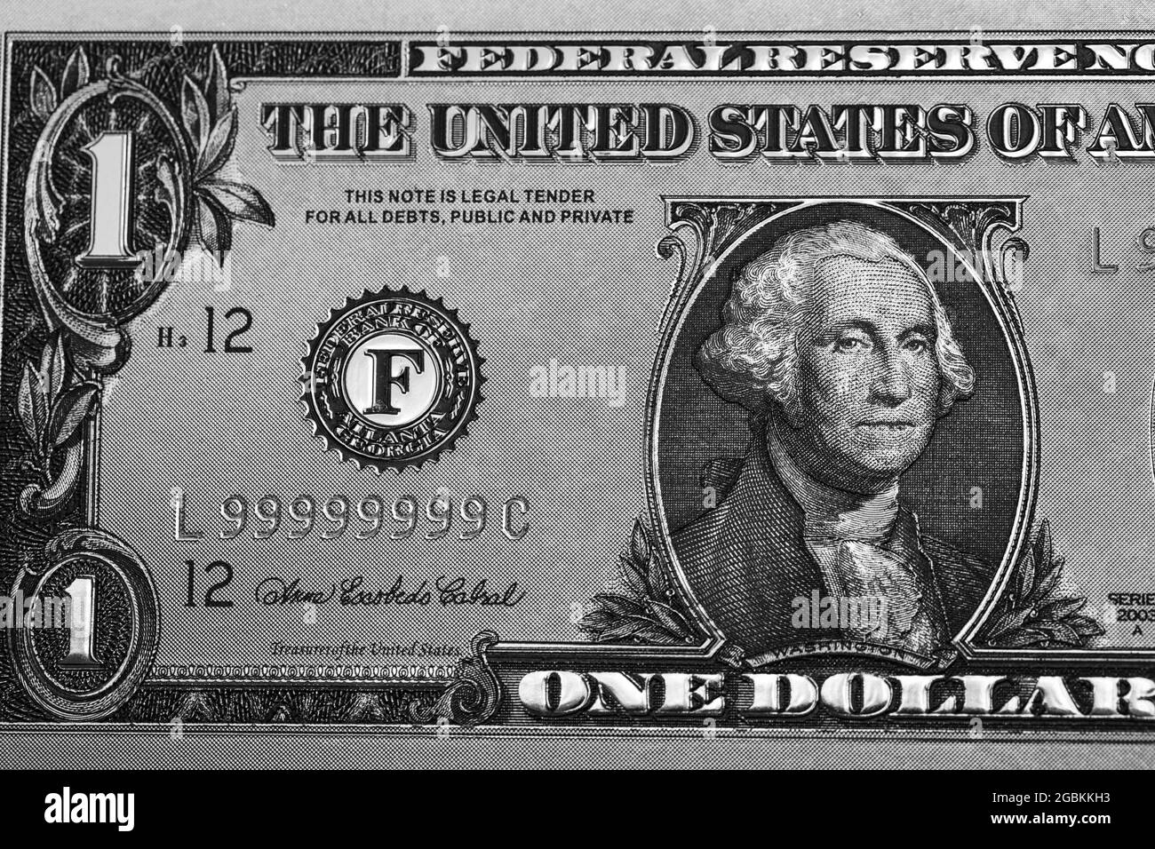 Closeup of front side of 1 dollar bill for design purpose Stock Photo
