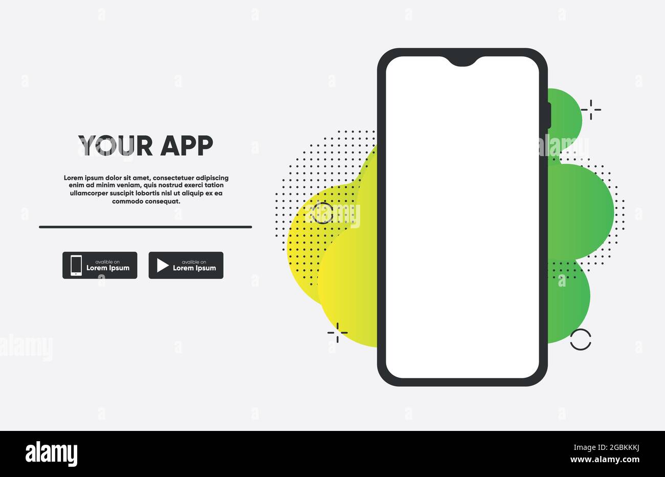 Smartphone app promo for download, landing page template. Vector Stock Vector