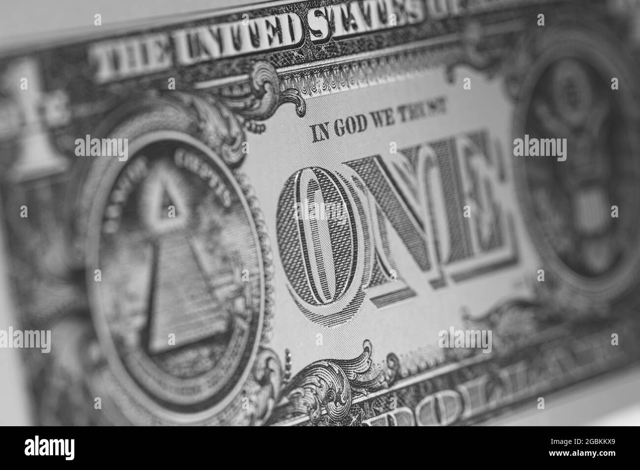 Closeup of back side of 1 dollar bill for design purpose Stock Photo