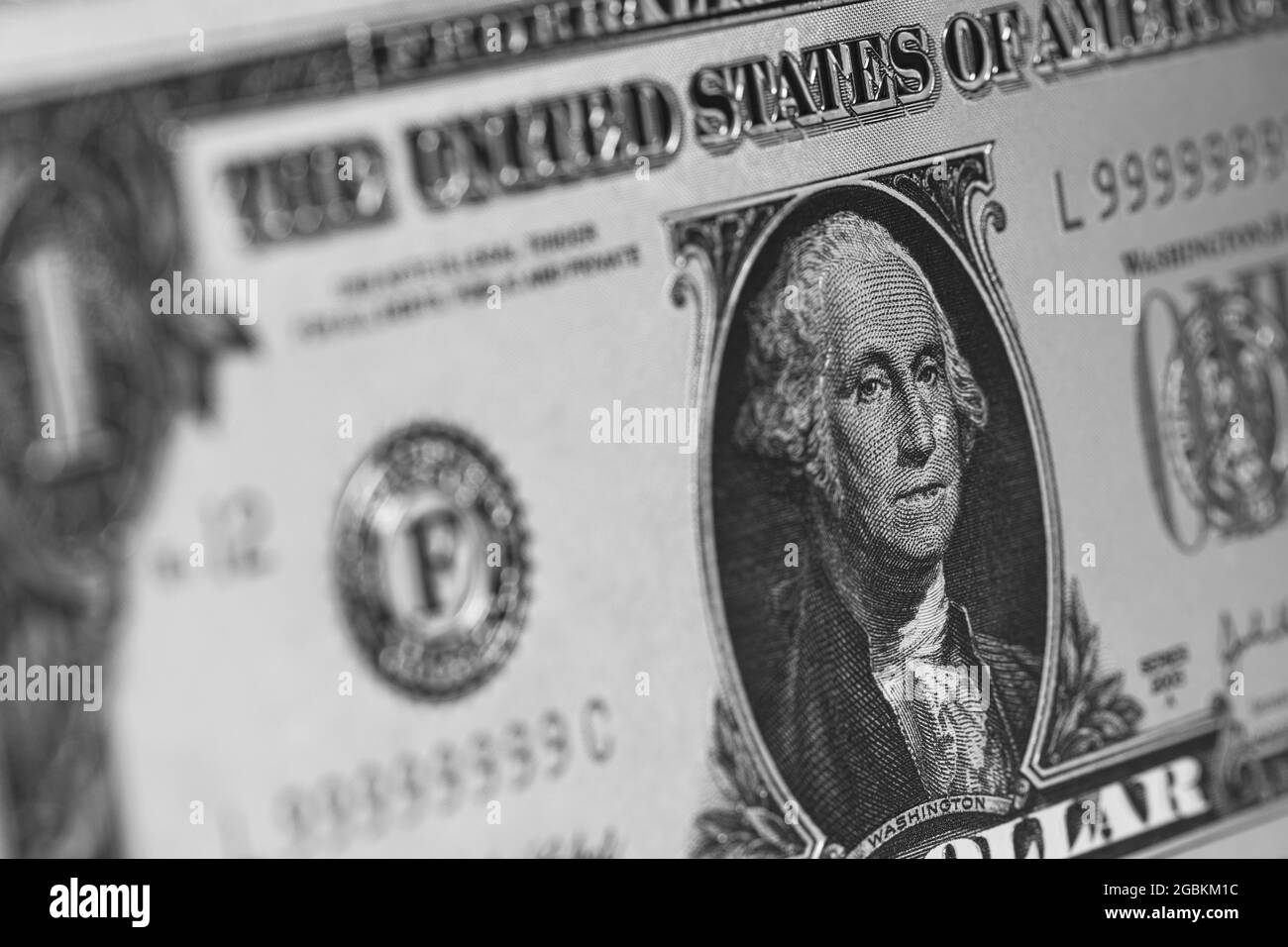 Closeup of front side of 1 dollar bill for design purpose Stock Photo