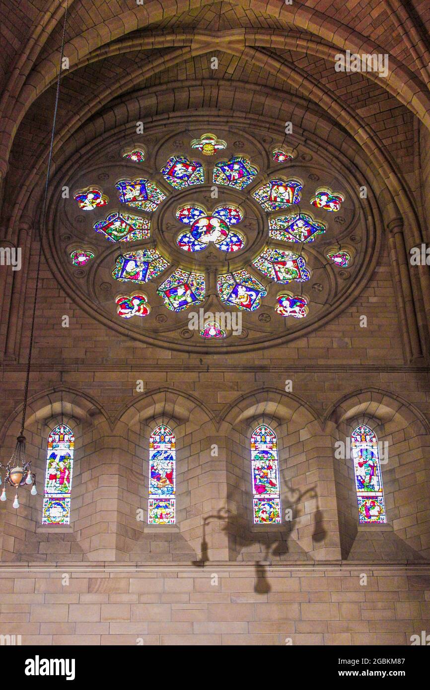 02-25-2015 - Brisbane Australia Stained glass windows in Cathedral of St Stephen is the heritage-listed cathedral church of the Roman Catholic Archdio Stock Photo