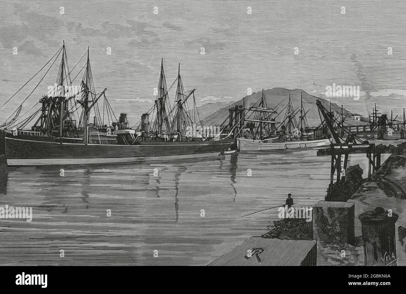 Spain, Basque Country. Biscayan mining industry. Bilbao estuary. Orconera  loading docks in Luchana. Engraving by Vela. La Ilustración Española y  Americana, 1882 Stock Photo - Alamy