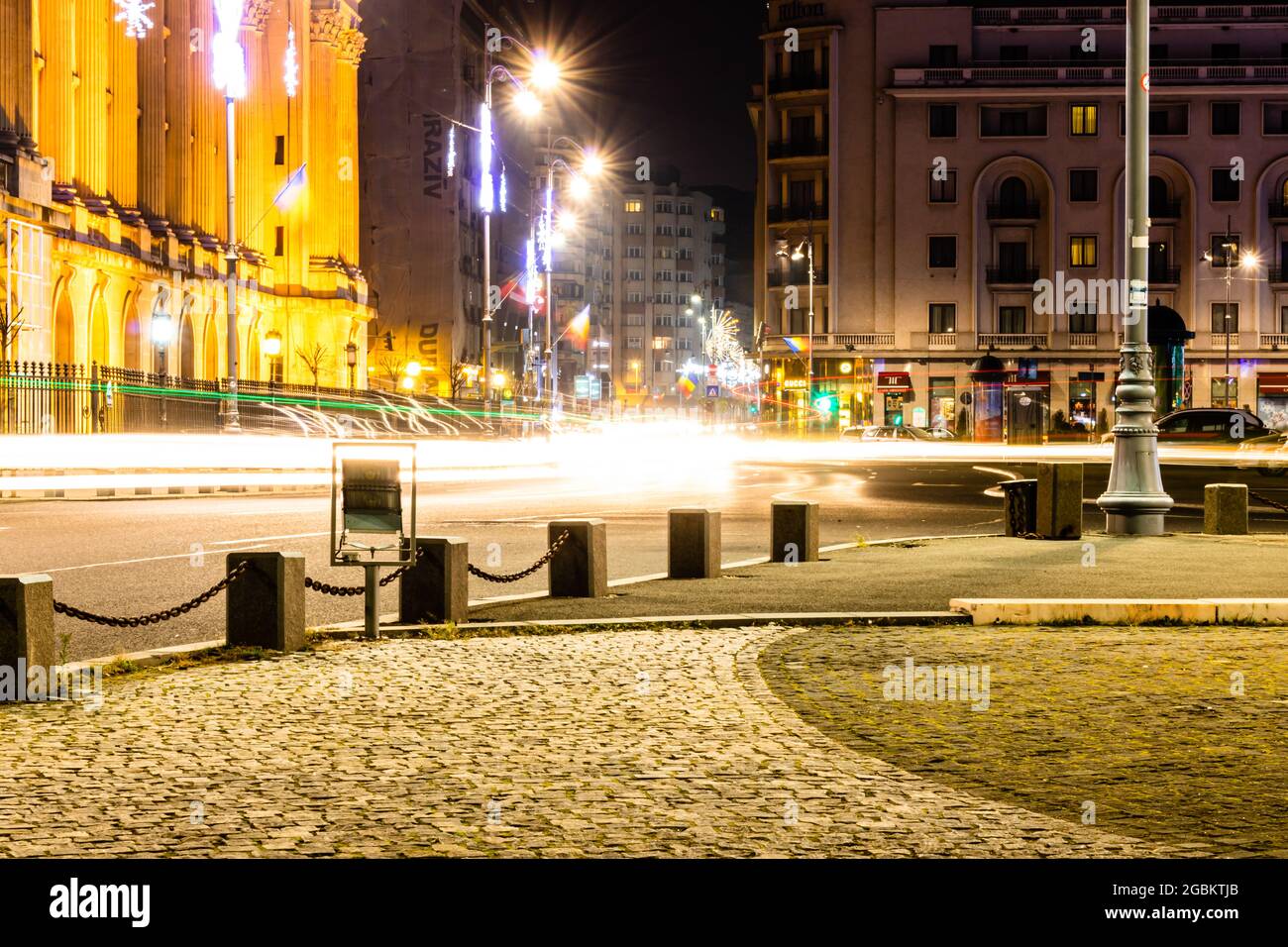 Light trails, night photography in Bucharest, capital city of Romania ...