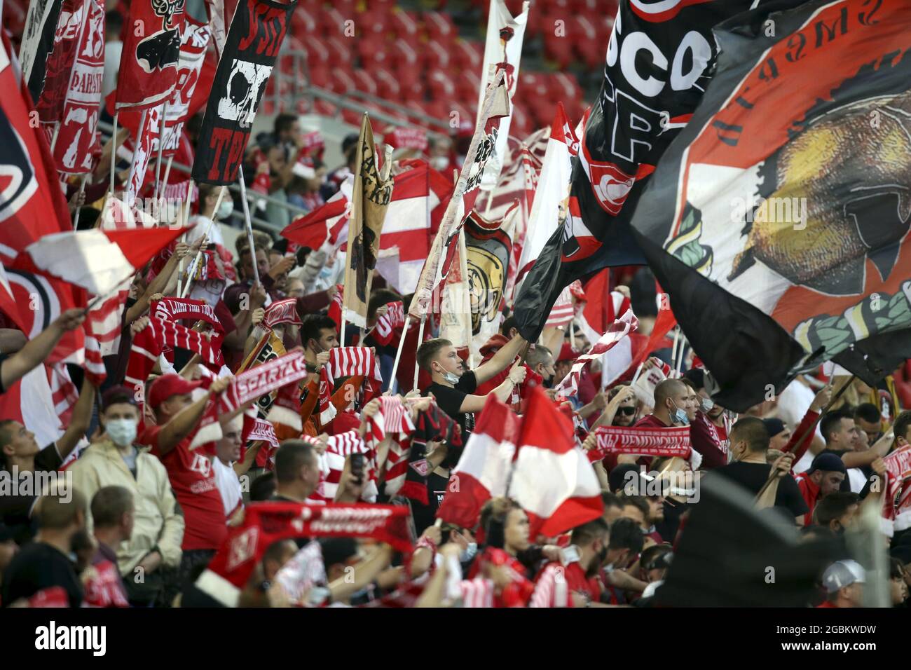 MOSCOW, RUSSIA, OCTOBER 20, 2021. The 2021/22 UEFA Europa League. Football  match between Spartak (Moscow) vs Leicester City (Leicester, England) at  Otkritie Arena in Moscow. Leicester von 3:4.Photo by Stupnikov Alexander/FC  Spartak