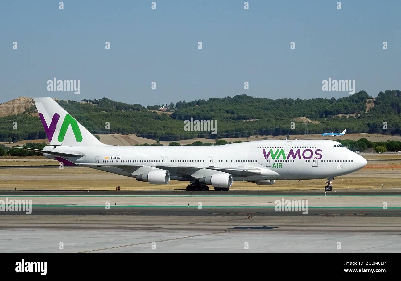 Wamos Air (is a Spanish airline headquartered in Madrid), Boeing 747-400 airplane Stock Photo