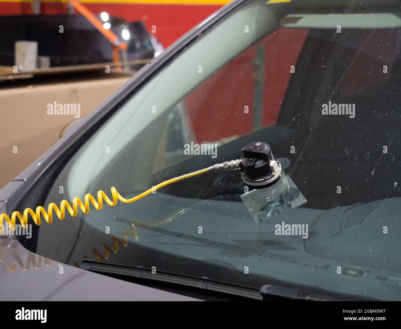 Broken car windscreen. Car accident. selective. The front safety glass car is broken. image for car, vehicle, transport, accident concept. Stock Photo