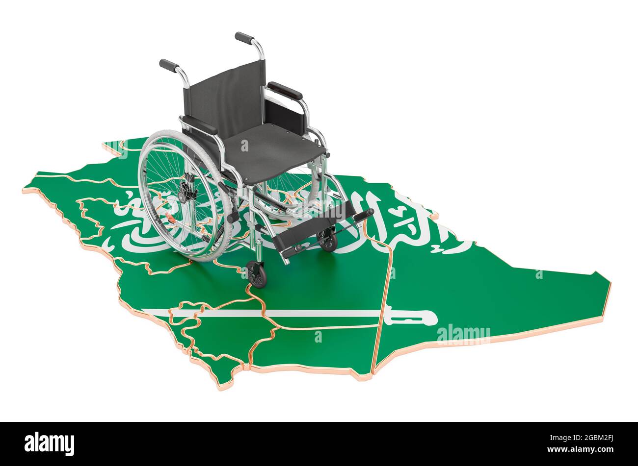 Wheelchair with Saudi Arabian flag. Disability in Saudi Arabia concept