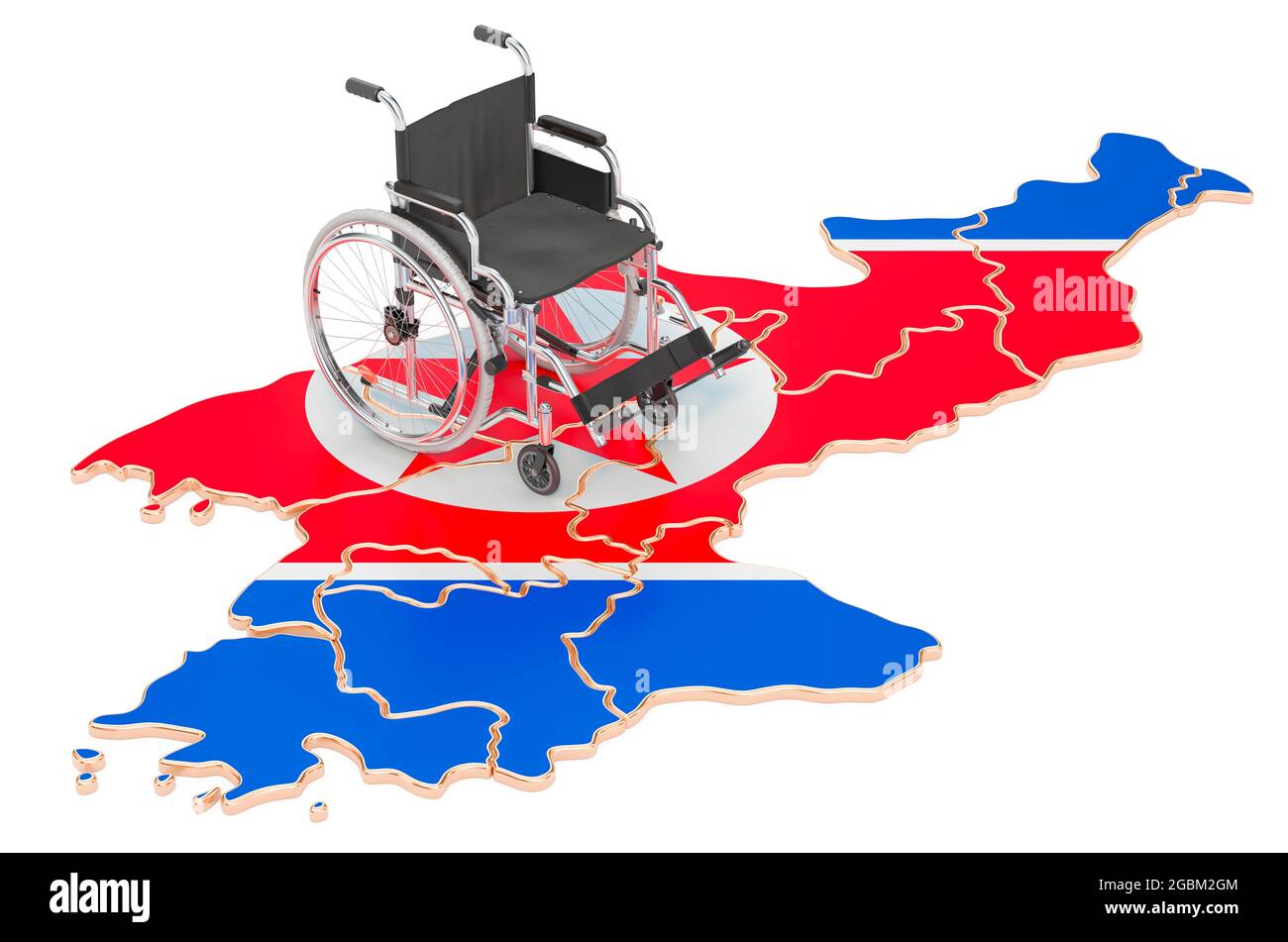 Wheelchair with North Korean flag. Disability in North Korea concept