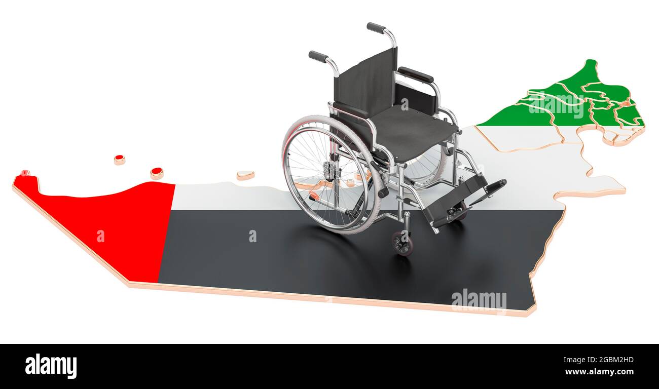 Wheelchair with the United Arab Emirates flag. Disability in the UAE
