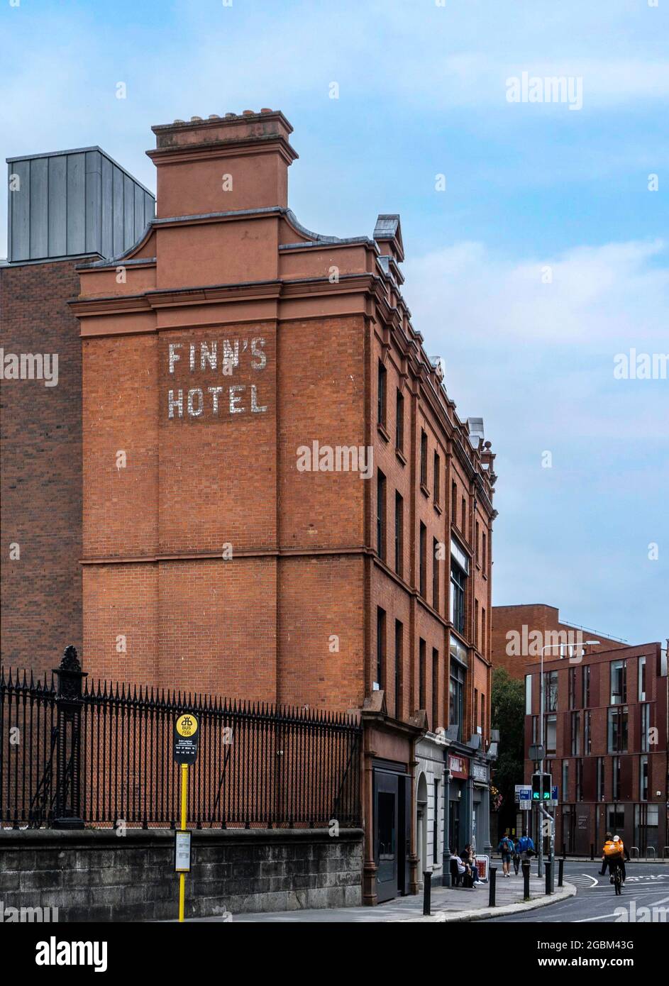 The Finns Hotel sign on Sth Leinster St, Dublin, Ireland. Nora Barnacle, was employed here, when James Joyce met her on June 16th 1904, Bloomsday. Stock Photo