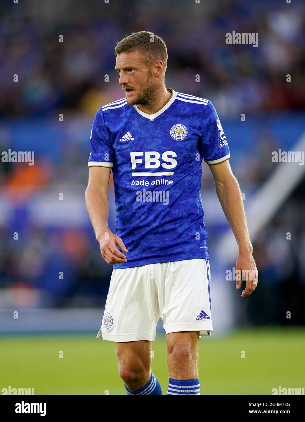 Leicester City's Jamie Vardy during the Pre-Season Friendly match at The King Power Stadium, Leicester. Picture date: Wednesday August 4, 2021. Stock Photo