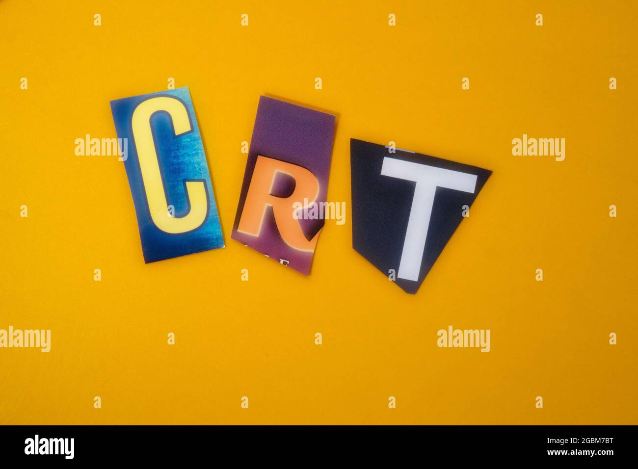 'Critical Race Theory (CRT)' using cut-out paper letters in the ransom note effect typography, USA Stock Photo